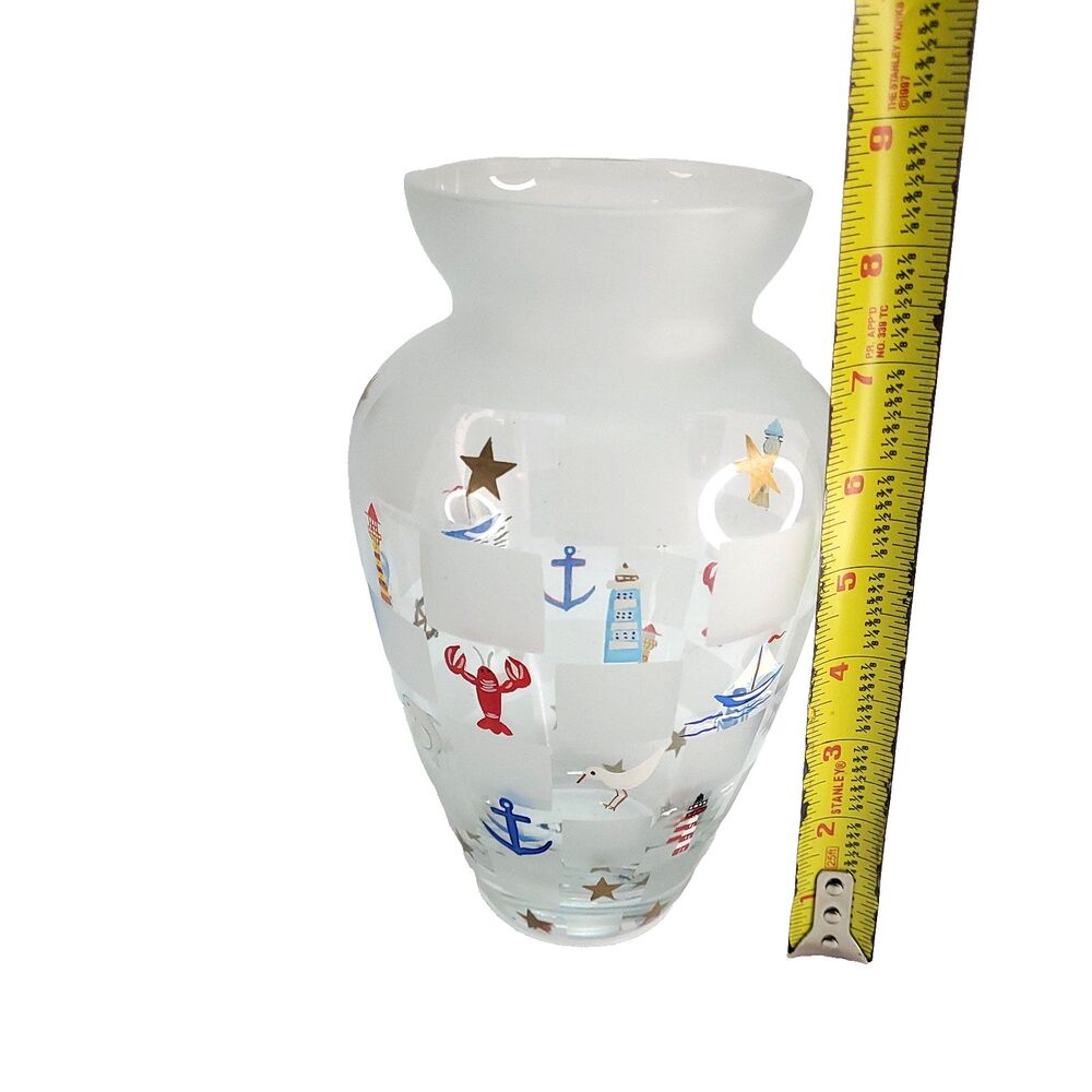 Lenox Lighthouse Splendor Glass Vase 8.5" Hand painted Nautical Beach Frosted - Picture 11 of 11